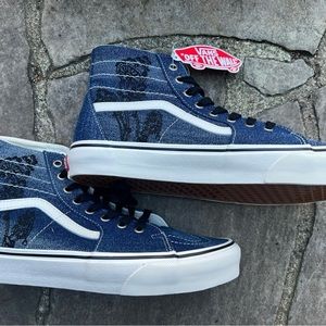 Vans “Off the Wall” Sk-8 High Top Sneakers  Denim Embroidery